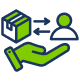 Flat illustration of a hand hold a box and person icon