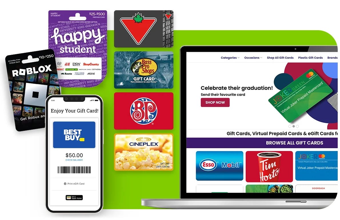 an arrangement of candian BHN gift card options laid out in situation